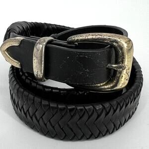 Genuine Leather Braided Belt Black 39" Length **READ**